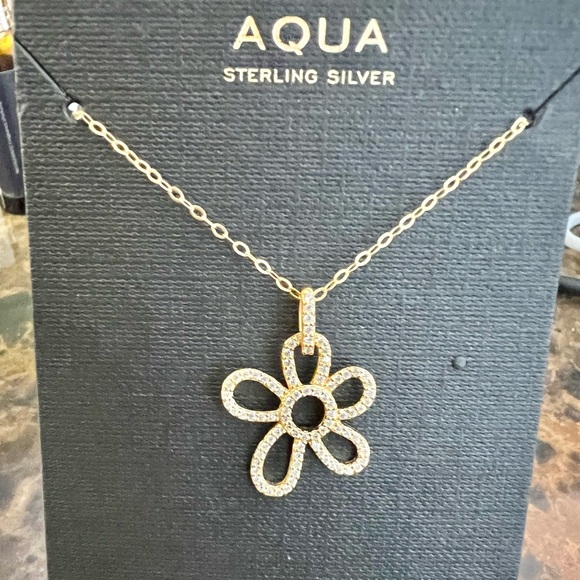Aqua Jewelry - NWT Aqua Gold Sterling Silver Flower Necklace